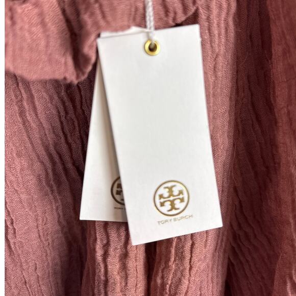 Tory Burch Linen Blend Ruffle Gauze Blouse Wood Rose Size S NWT Designer - Picture 10 of 10